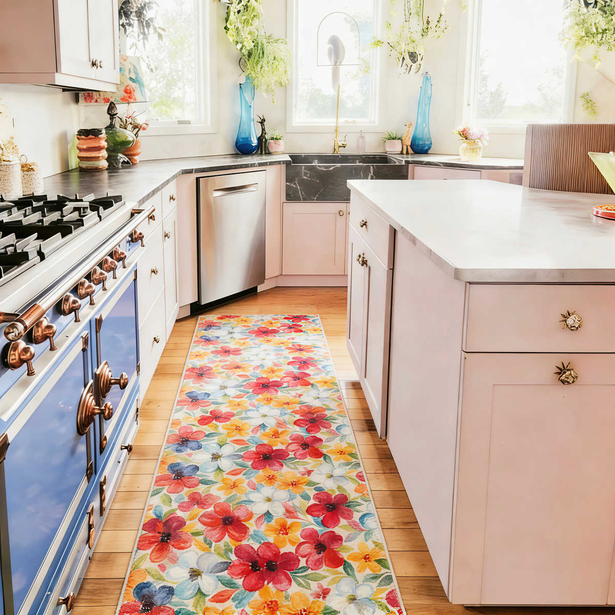 Washable Flower Runner Rug– Non-Slip & Pet-Friendly