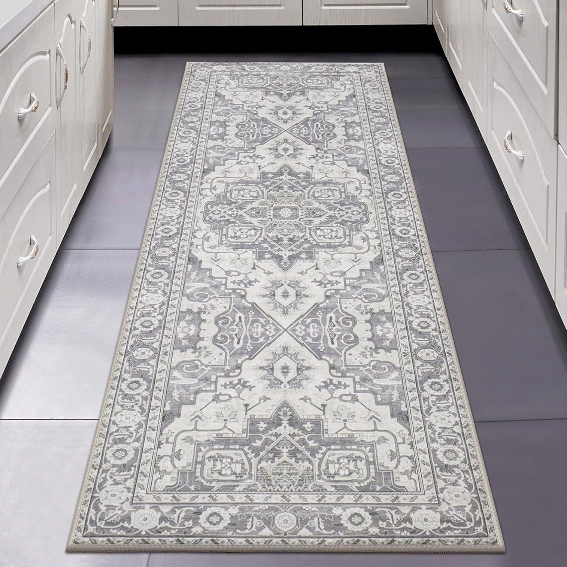 Vintage Floral Washable Runner Rug - Non-Slip & Machine Washable