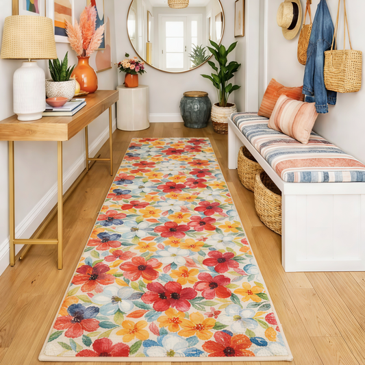 Washable Flower Runner Rug– Non-Slip & Pet-Friendly