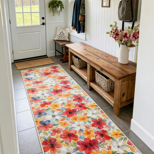 Washable Flower Runner Rug– Non-Slip & Pet-Friendly