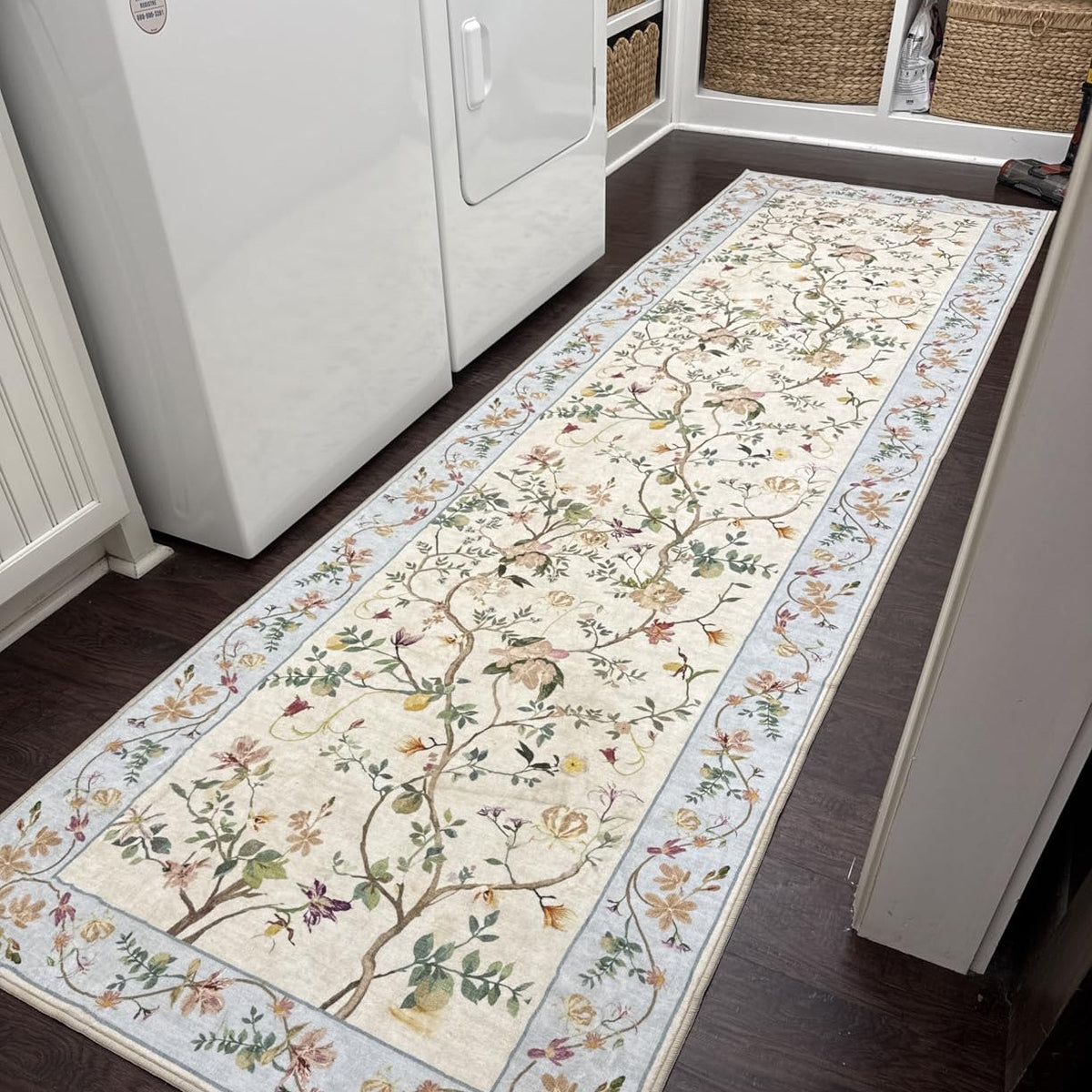 Vintage Floral Washable Runner Rug - Non-Slip & Machine Washable